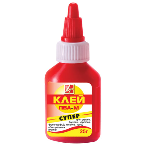 Клей ПВА-М ЛУЧ "Супер" (бумага, картон, кожа, ткань, дерево, стекло, фотографии), 25 г, 18С 1187-08 Клей ПВА-М ЛУЧ "Супер" (бумага, картон, кожа, ткань, дерево, стекло, фотографии), 25 г, 18С 1187-08